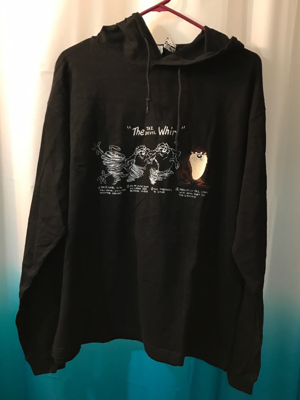 Vintage 90s Looney Tunes "The Taz Devil Whirl"  Black Hoodie Size- Men's Lge